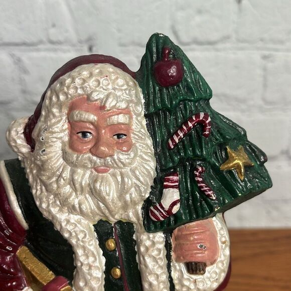 Vintage Cast Iron Santa Holding a Tree & present Door Stop 6.5” x 9” x 2.5” - Picture 2 of 5